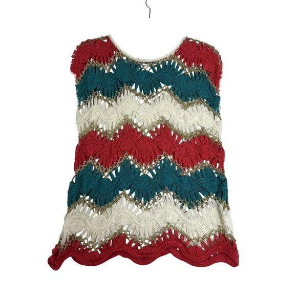 Blue Moon Womens M Multicolor Chevron Crochet Tank Top Open Knit Artsy Boho - Picture 5 of 9